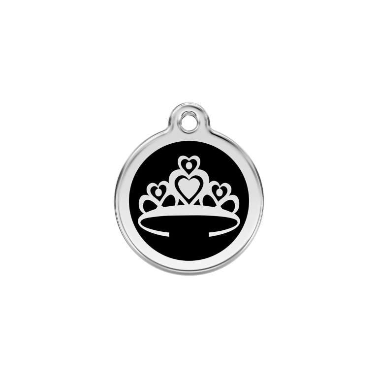 Vue avant - Médaille personnalisée pour chien/chat Red Dingo Couronne Noir S 20.00 - Gravure incluse