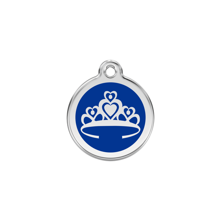 Vue avant - Médaille personnalisée pour chat ou petit chien - Red Dingo Couronne Bleu foncé 20mm