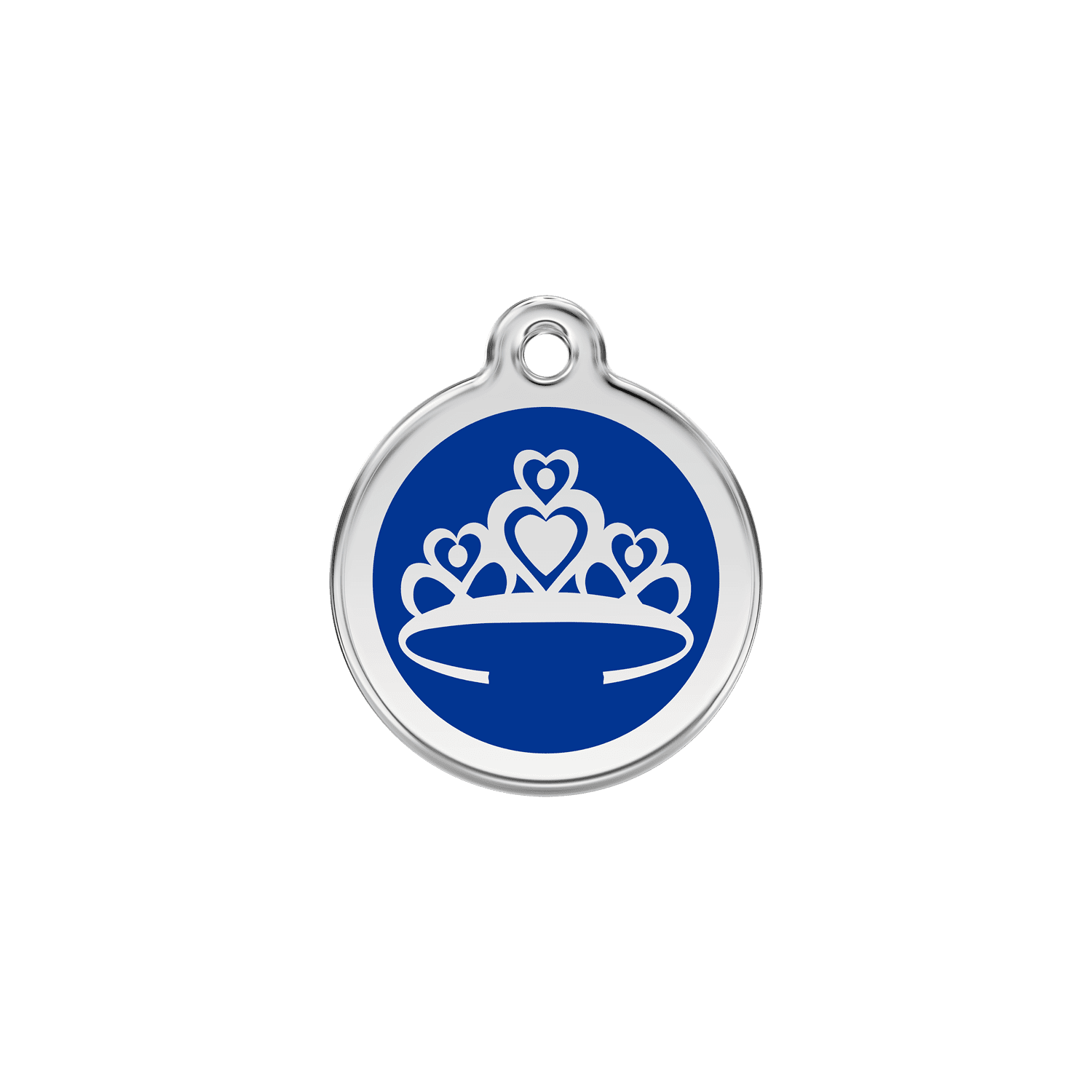 Vue avant - Médaille personnalisée pour chat ou petit chien - Red Dingo Couronne Bleu foncé 20mm