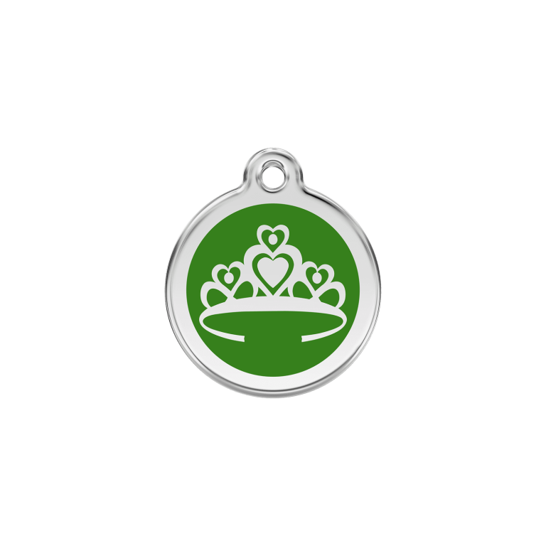 Vue avant - Médaille personnalisée pour chien/chat Red Dingo Couronne Vert S 20.00 - Gravure incluse
