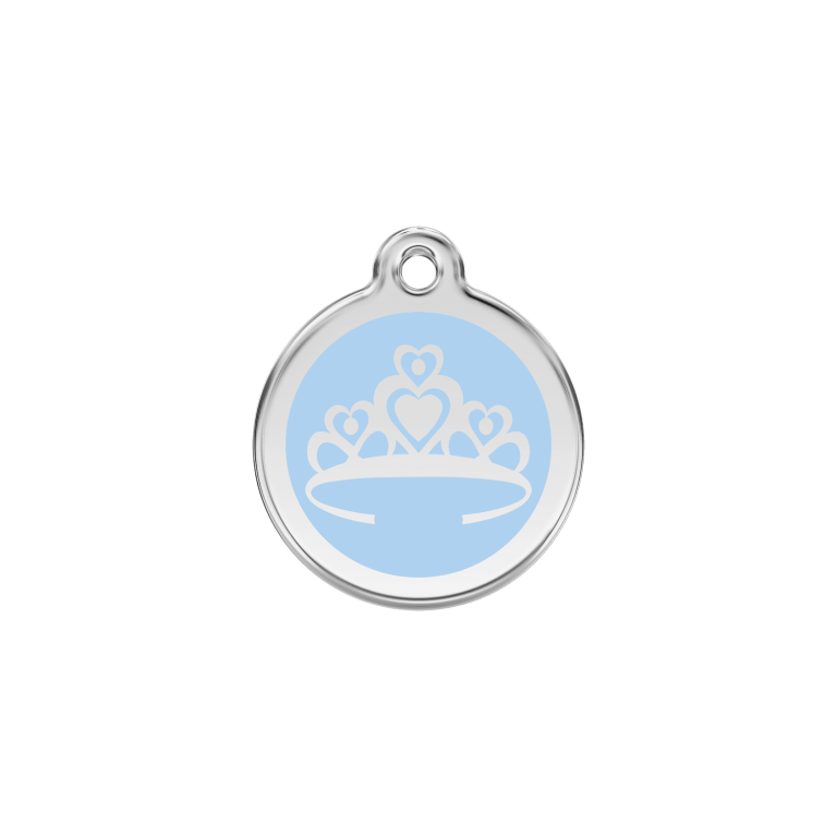 Vue avant - Médaille personnalisée pour chien/chat Red Dingo Émail/Acier inoxydable Couronne Bleu clair S 20.00 7G - Référence : 01-CR-LB-SM