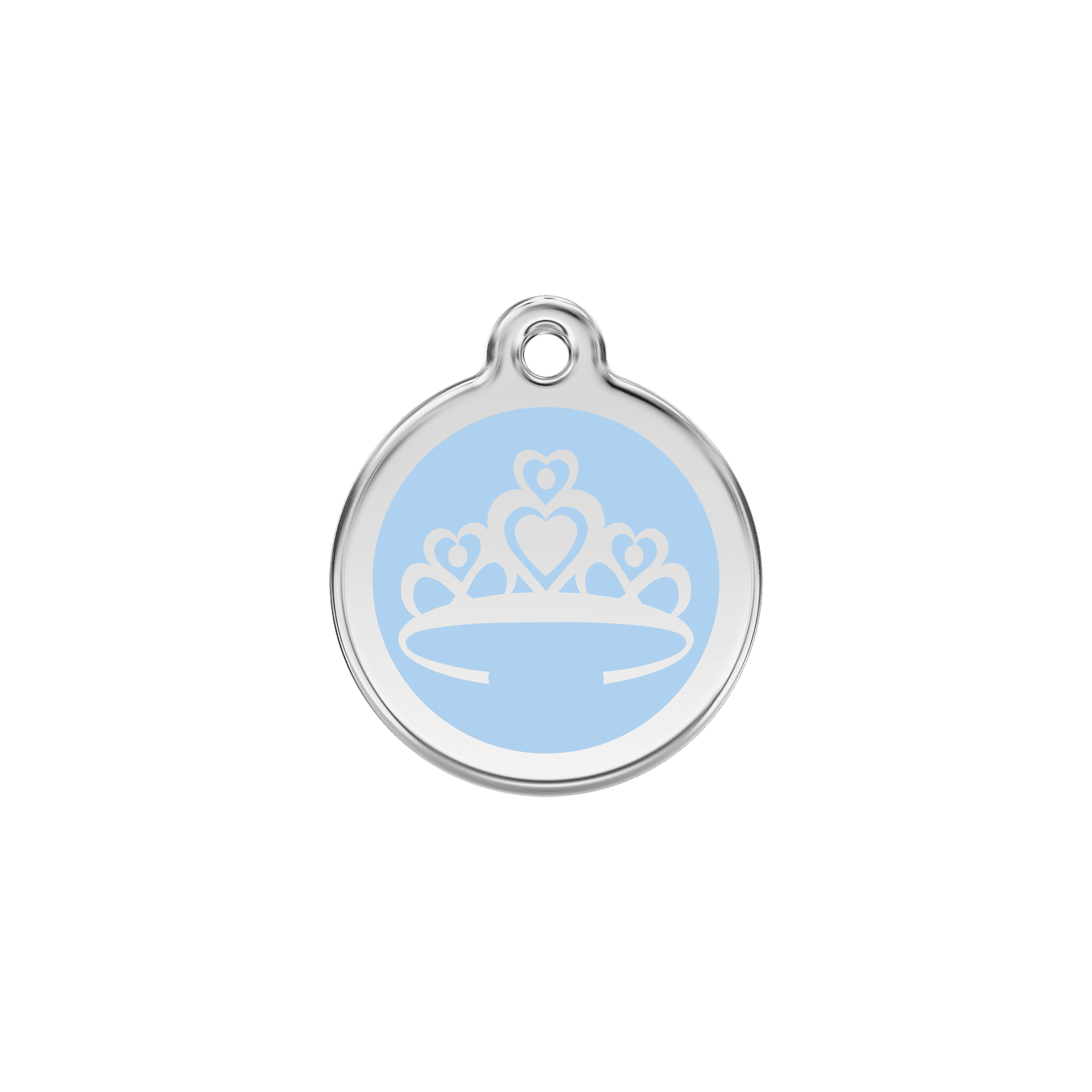 Vue avant - Médaille personnalisée pour chien/chat Red Dingo Émail/Acier inoxydable Couronne Bleu clair S 20.00 7G - Référence : 01-CR-LB-SM