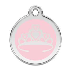 Hundemarke Krone Rosa L 38mm aus Emaille und Edelstahl