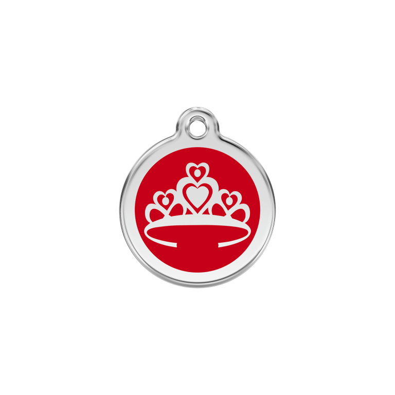 Vue avant - Médaille personnalisée Red Dingo Couronne Rouge S 20.00mm - Pour chien/chat - Réf : 01-CR-RE-SM