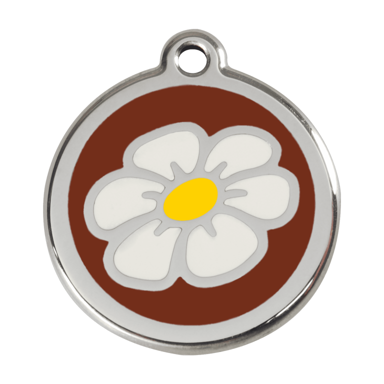 Vue avant - Médaille personnalisée pour chien Red Dingo Émail et acier inoxydable Marguerite Brun Größe L