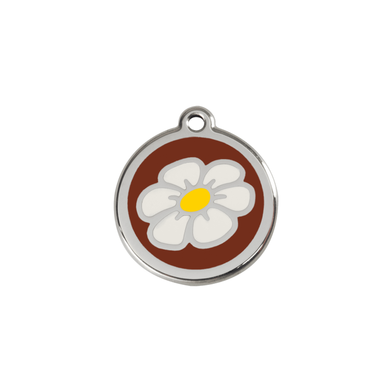 Vue avant - Médaille personnalisée pour chien/chat Red Dingo Émail/Acier inoxydable Marguerite Brun S 20.00mm