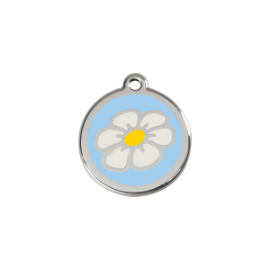 Katzenmarke Margerite Hellblau aus Emaille und Edelstahl Größe S