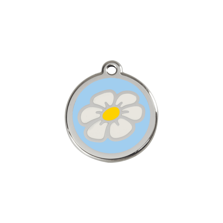 Vue avant - Médaille personnalisée pour chien/chat Red Dingo Émail/Acier inoxydable Marguerite Bleu clair S 20.00 7G