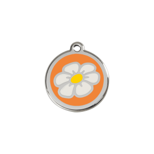 Katzenmarke Margerite S in Orange-Emaille und Edelstahl