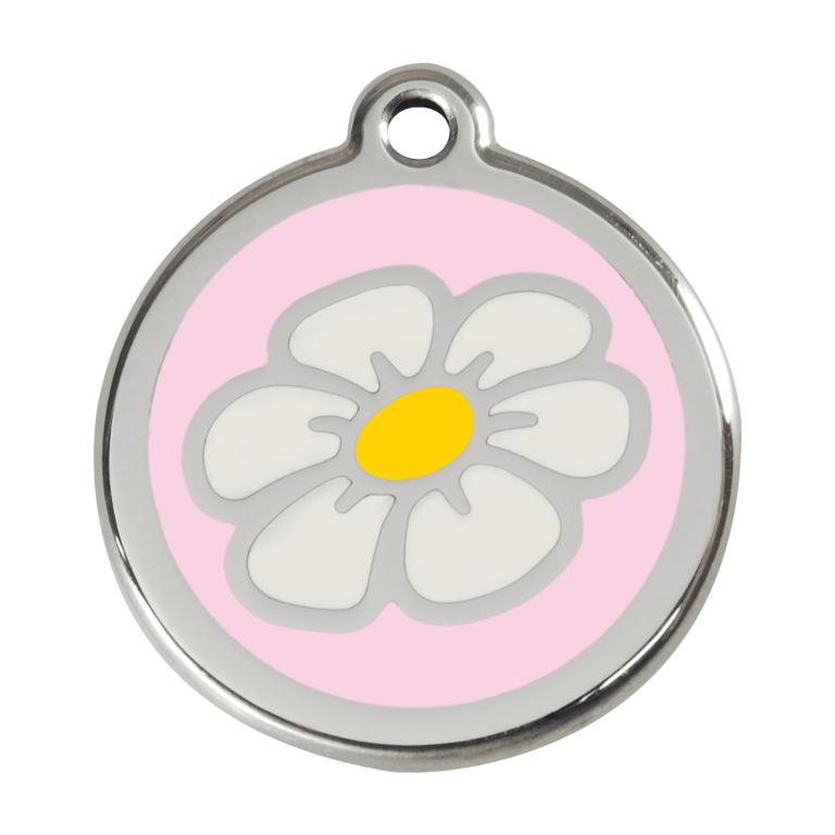 Vue avant - Médaille personnalisable pour chien - Red Dingo Marguerite Rose - Größe L