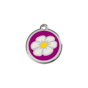 Katzenmarke Margerite in Violettem Emaille und Edelstahl S 20 mm