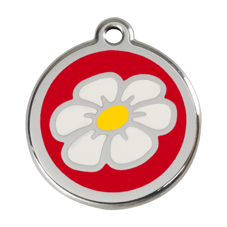 Vue avant - Médaille personnalisée pour chien - Red Dingo - Marguerite Rouge - Größe L