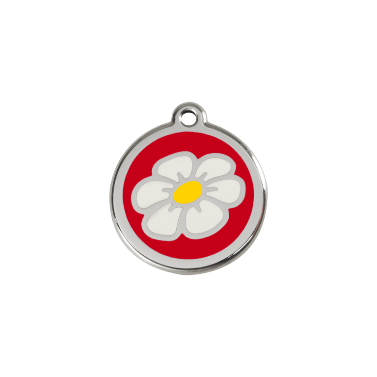 Vue avant - Médaille personnalisée pour chat ou petit chien - Red Dingo Marguerite Rouge 20.00mm