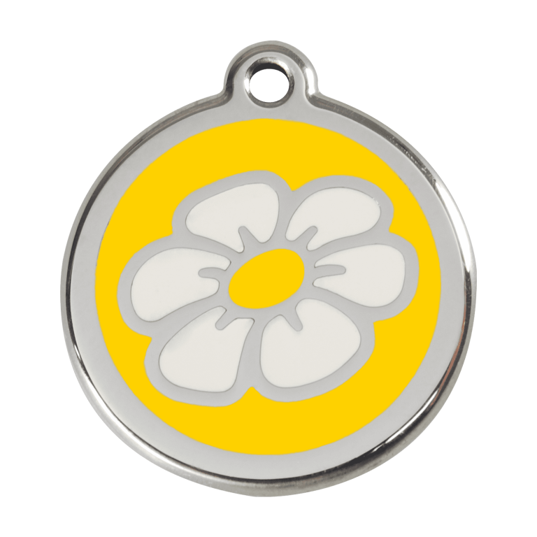 Vue avant - Médaille personnalisable Marguerite jaune en émail et acier inoxydable Red Dingo - Größe L