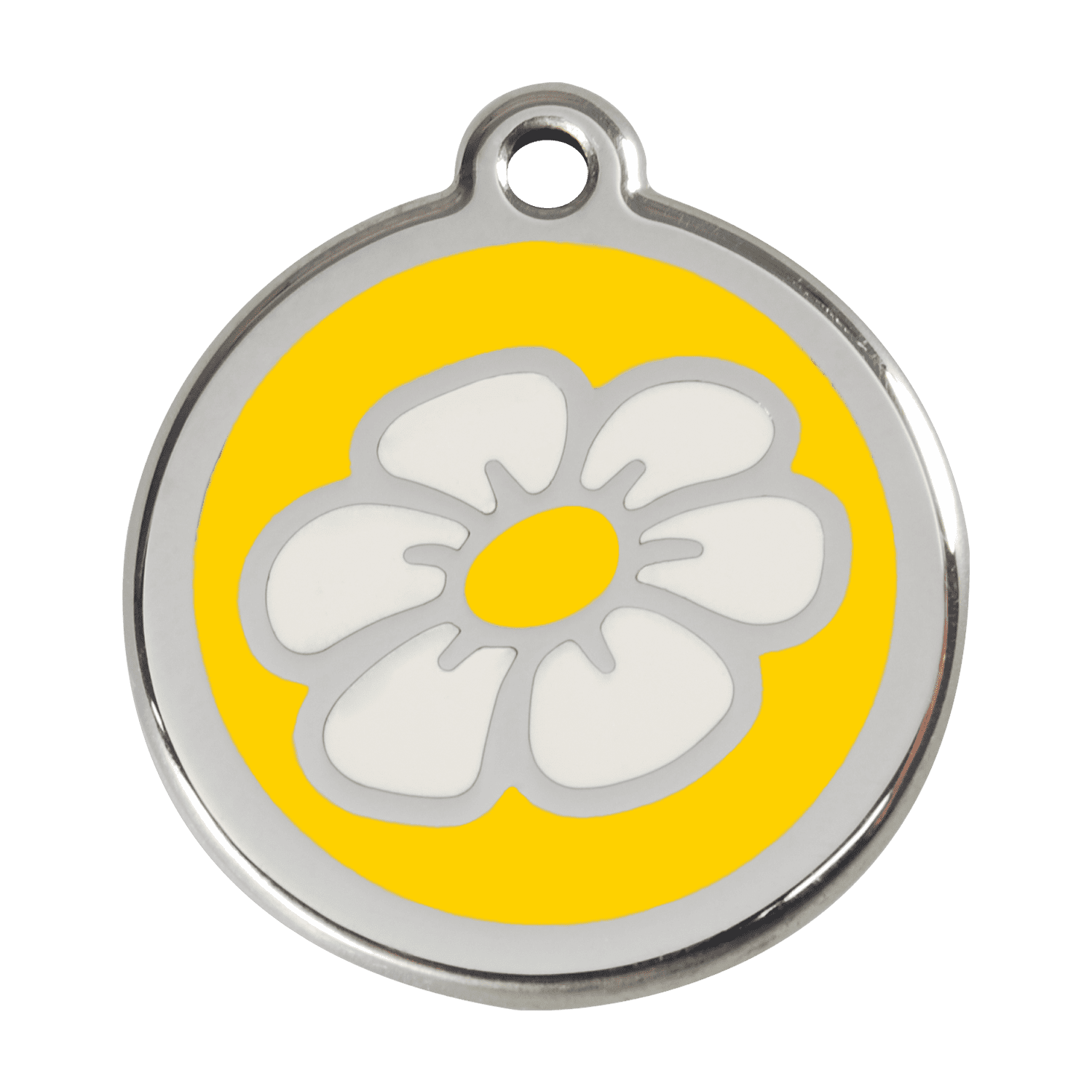 Vue avant - Médaille personnalisable Marguerite jaune en émail et acier inoxydable Red Dingo - Größe L