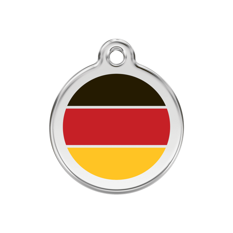 Vue avant - Médaille personnalisée pour chien Red Dingo drapeau allemand - Émail et acier inoxydable - Größe M