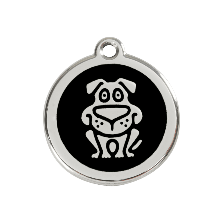 Vue avant - Médaille personnalisée pour chien en émail et acier inoxydable - Red Dingo - Noir - Größe M