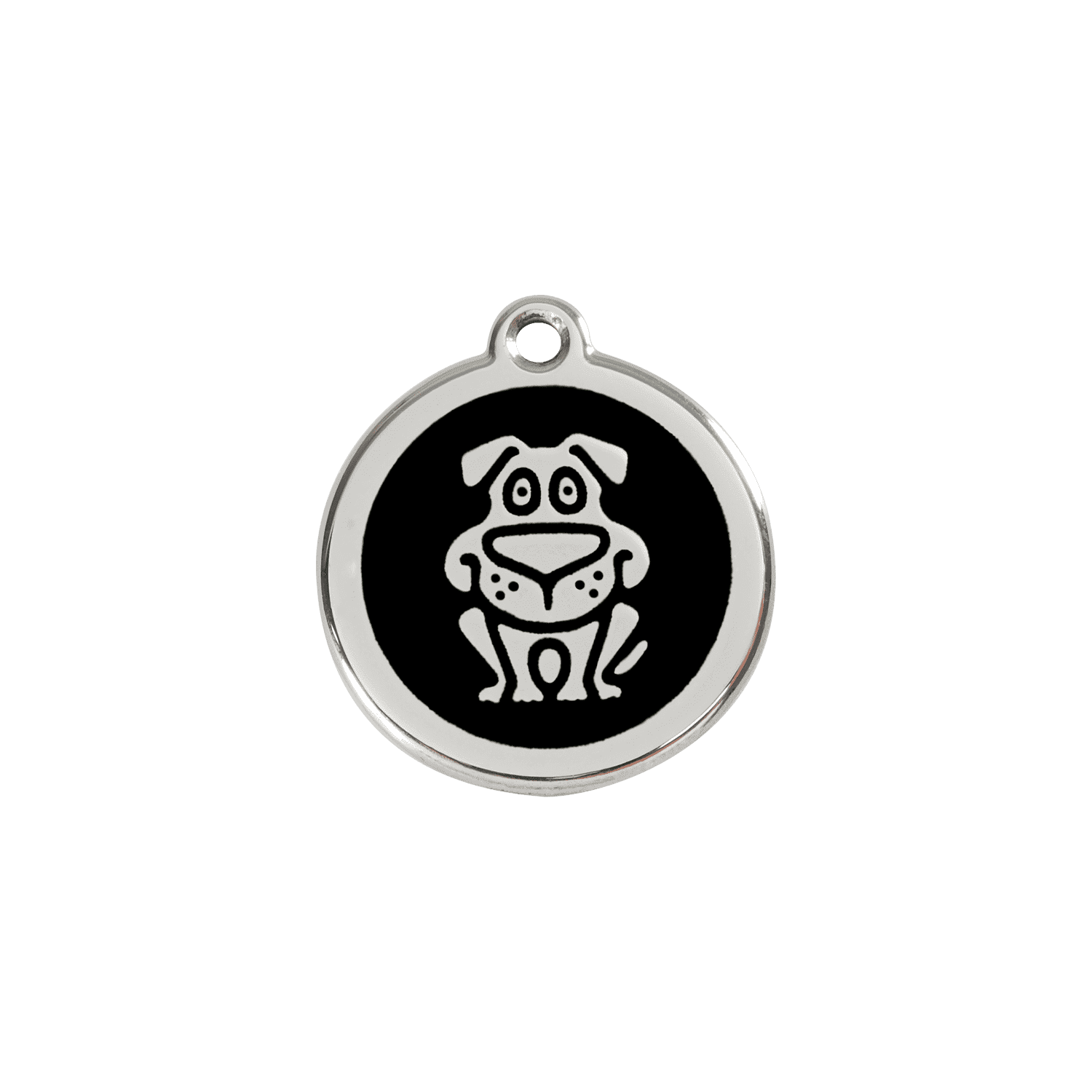 Vue avant - Médaille personnalisée pour chien ou chat - Red Dingo Émail et acier inoxydable - Motif Chien - Noir - Größe S