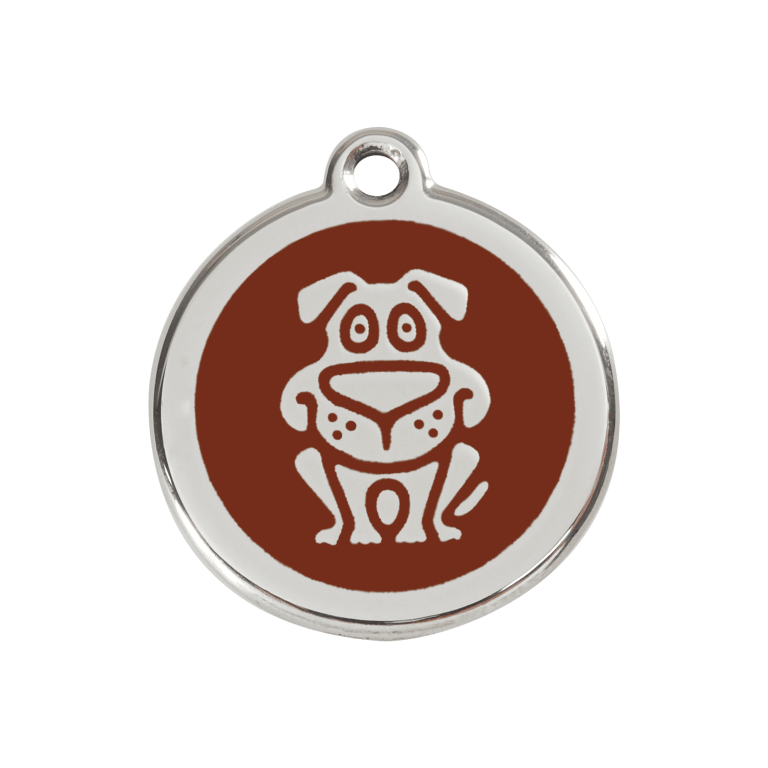 Vue avant - Médaille personnalisée pour chien Red Dingo en émail et acier inoxydable - Motif chien brun - Größe M
