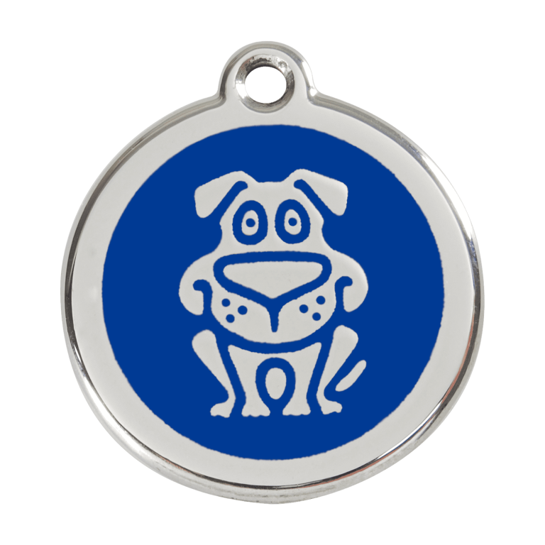 Vue avant - Médaille personnalisable pour chien en émail et acier inoxydable - Red Dingo - Bleu foncé - Größe L