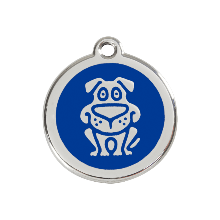 Vue avant - Médaille personnalisée pour chien en émail et acier inoxydable - Red Dingo - Motif chien - Bleu foncé - Größe M