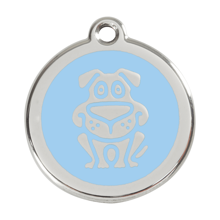 Vue avant - Médaille personnalisable pour chien Red Dingo Émail et acier inoxydable Bleu clair 38.00mm - Réf : 01-DG-LB-LG