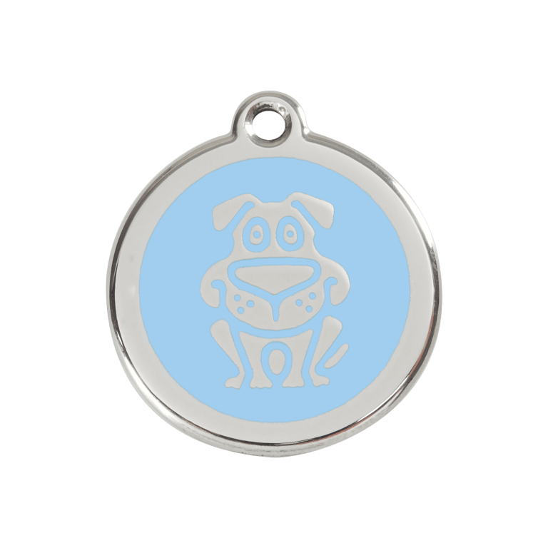 Vue avant - Médaille personnalisée pour chien Red Dingo émail et acier inoxydable bleu clair - 30.00mm - 16.1g
