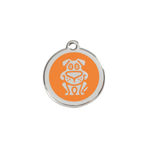 Katzenmarke mit Hundemotiv, S, orange Emaille und Edelstahl