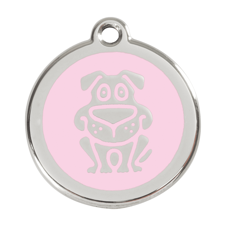 Vue avant - Médaille personnalisée pour chien Red Dingo Émail et acier inoxydable - Motif chien - Rose - Größe L
