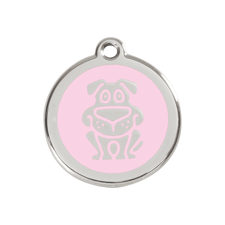 Vue avant - Médaille personnalisée pour chien en acier inoxydable rose Red Dingo 30mm - 01-DG-PK-ME