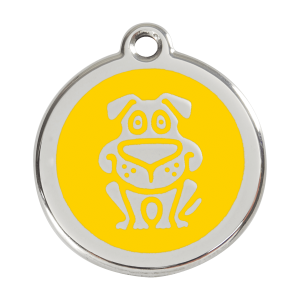 Hundemarke mit Hundemotiv in Gelb aus Emaille und Edelstahl, Größe L