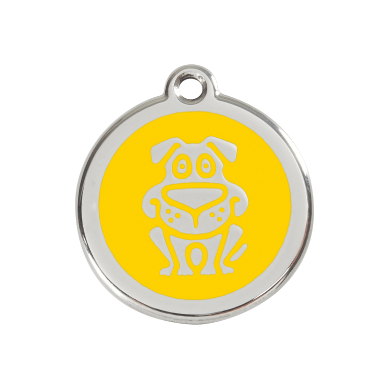 Vue avant - Médaille personnalisable pour chien en émail jaune Red Dingo - Größe M - 01-DG-YE-ME