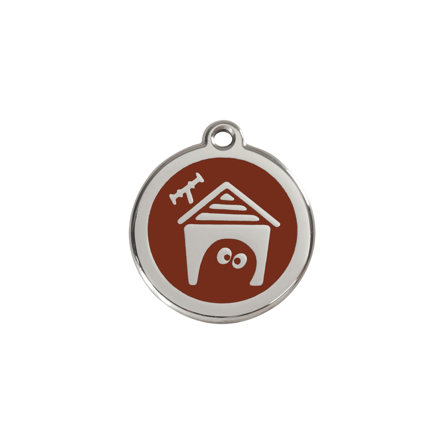 Vue avant - Médaille personnalisée pour chien/chat Red Dingo en émail et acier inoxydable - Motif Niche - Brun - Größe S