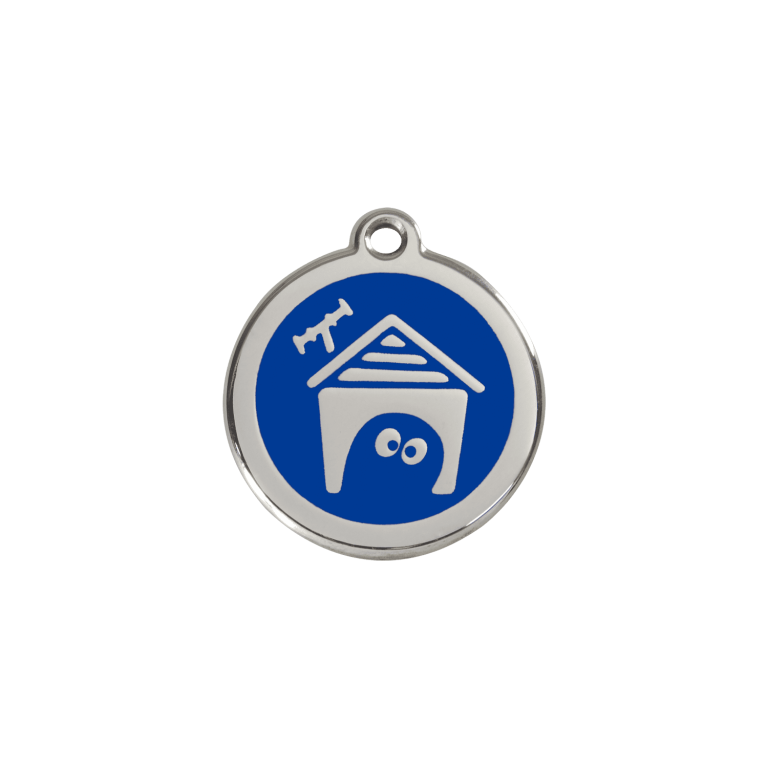 Vue avant - Médaille personnalisée pour chien/chat Red Dingo en émail et acier inoxydable - Motif Niche - Bleu foncé - Größe S