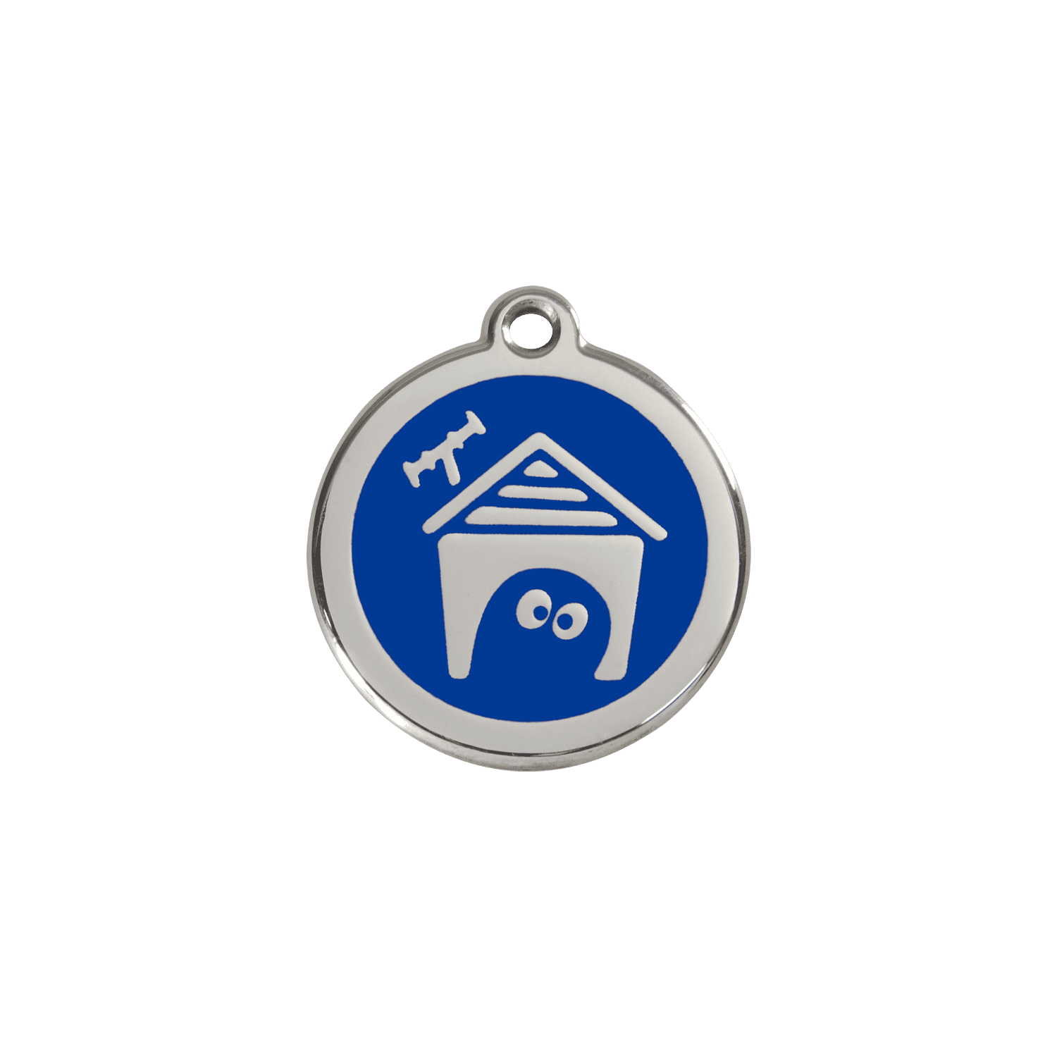 Vue avant - Médaille personnalisée pour chien/chat Red Dingo en émail et acier inoxydable - Motif Niche - Bleu foncé - Größe S