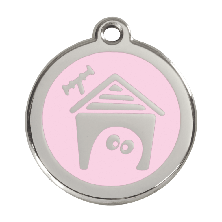Vue avant - Médaille personnalisée pour chien Red Dingo en émail et acier inoxydable - Motif Niche - Rose - Größe L