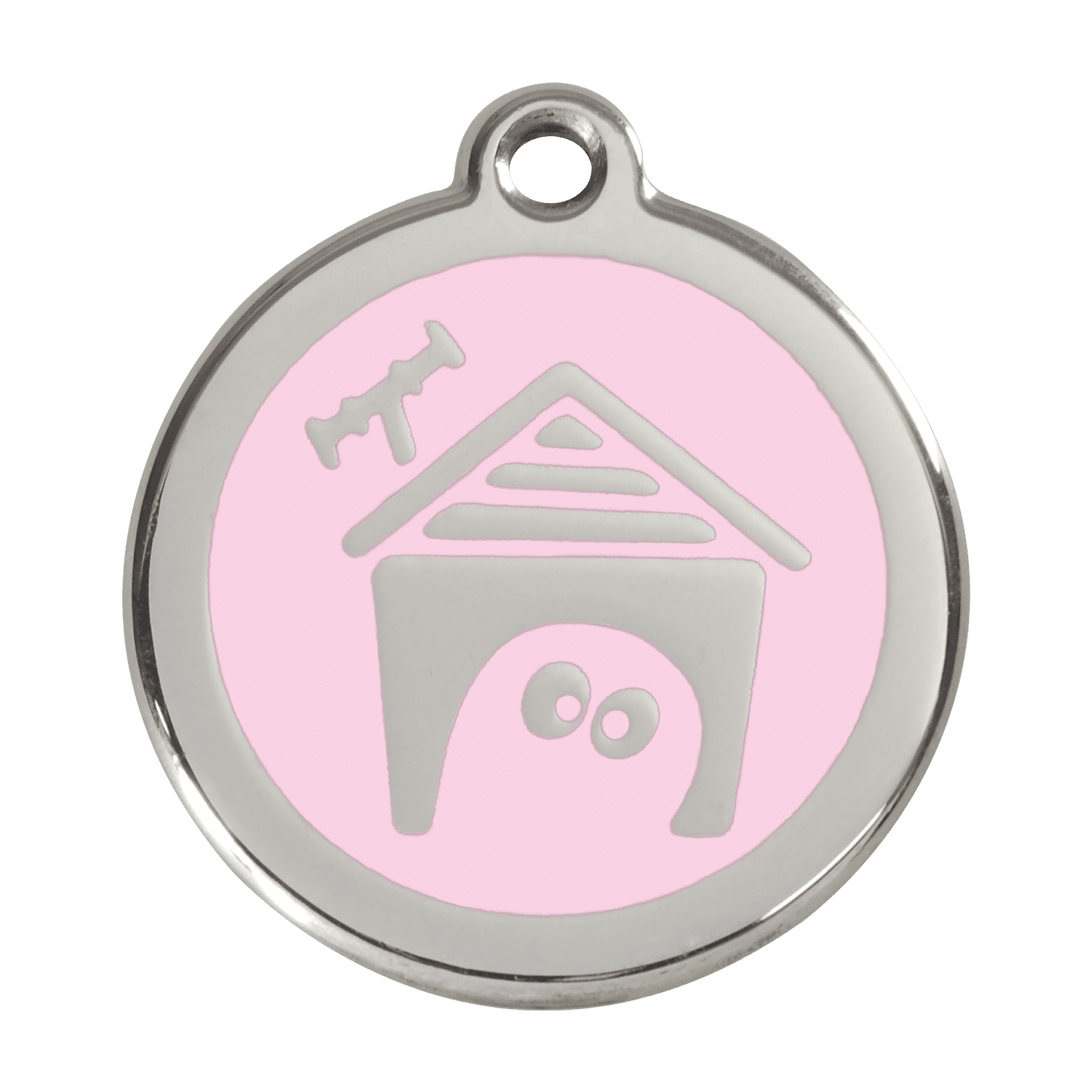 Vue avant - Médaille personnalisée pour chien Red Dingo en émail et acier inoxydable - Motif Niche - Rose - Größe L