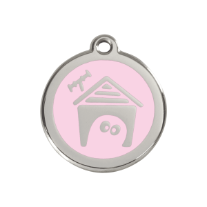 Hundemarke rosa Hundehütte aus Emaille und Edelstahl, Größe M