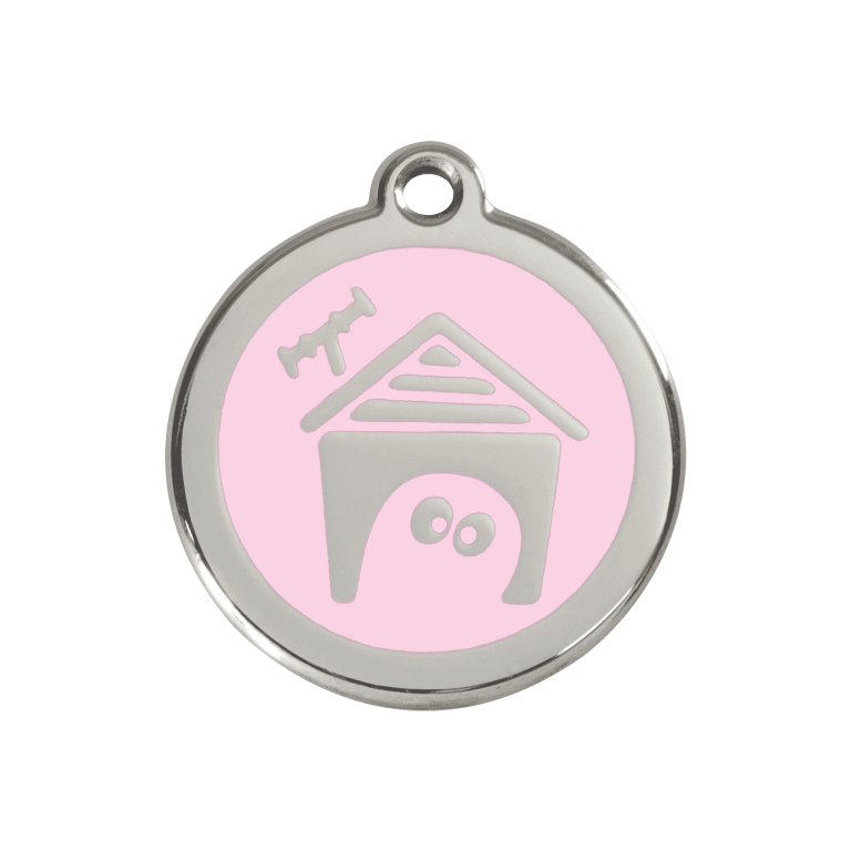 Vue avant - Médaille personnalisée pour chien Red Dingo rose en émail et acier inoxydable - Größe M - Référence 01-DH-PK-ME