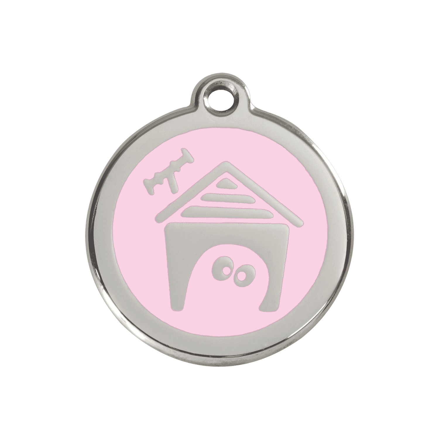 Vue avant - Médaille personnalisée pour chien Red Dingo rose en émail et acier inoxydable - Größe M - Référence 01-DH-PK-ME