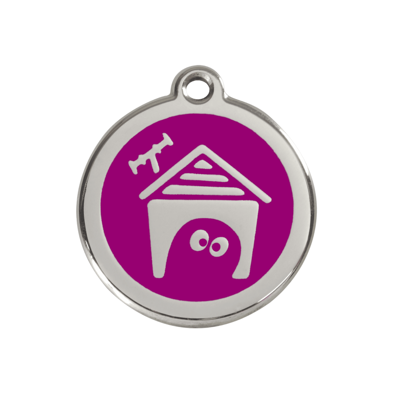 Vue avant - Médaille personnalisée pour chien Red Dingo en émail et acier inoxydable - Motif Niche - Violet - Größe M