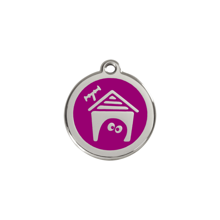 Vue avant - Médaille personnalisée pour chien/chat Red Dingo violet en émail et acier inoxydable - Größe S - Réf : 01-DH-PU-SM