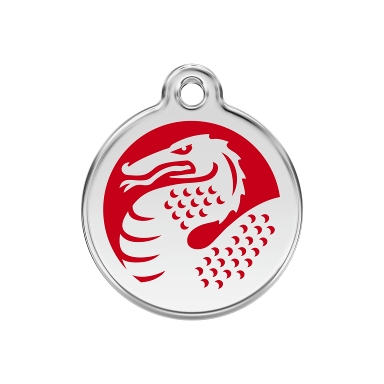 Vue avant - Médaille personnalisée pour chien Red Dingo Dragon en émail et acier inoxydable - Rouge - Größe M