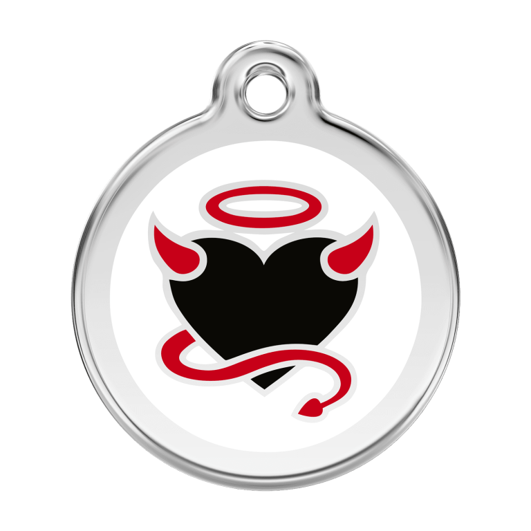 Vue avant - Médaille personnalisée pour chien Red Dingo Diable Blanc L 38.00mm - Réf : 01-DV-WT-LG