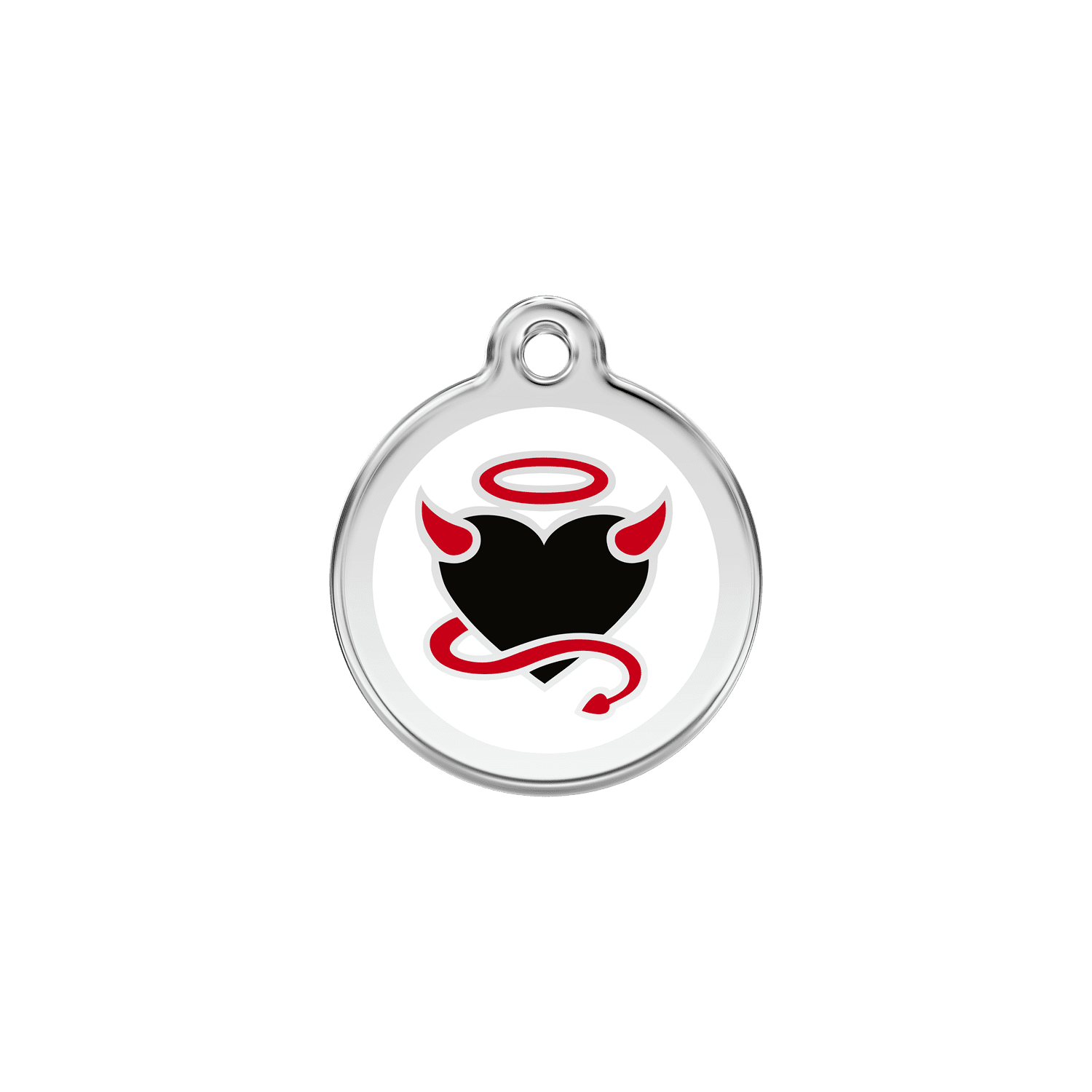 Vue avant - Médaille personnalisée pour chien/chat Red Dingo Émail et acier inoxydable - Motif Diable - Blanc - Größe S