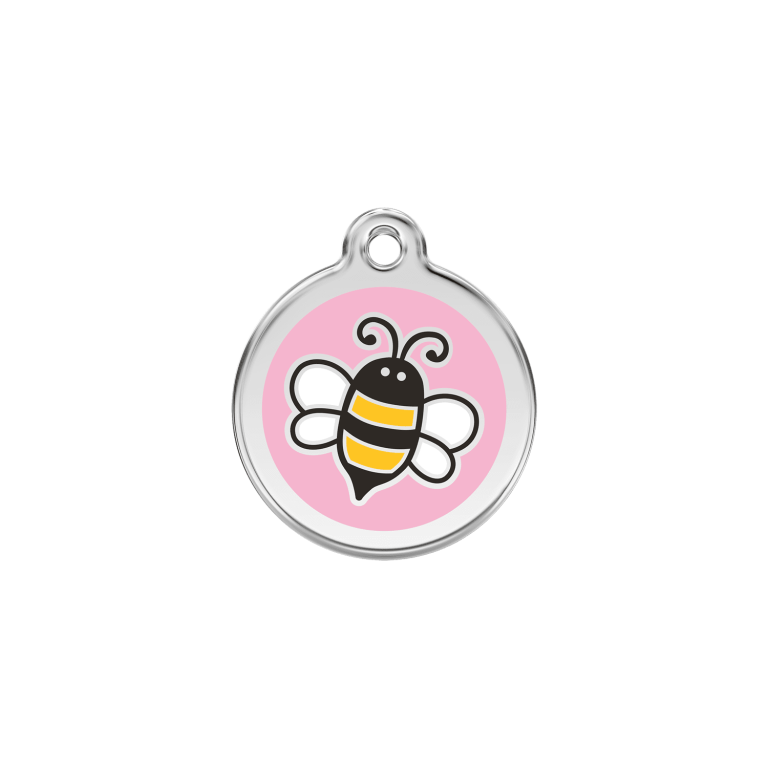 Vue avant - Médaille personnalisée en émail et acier inoxydable pour chat - Red Dingo - Bourdon rose - Größe S