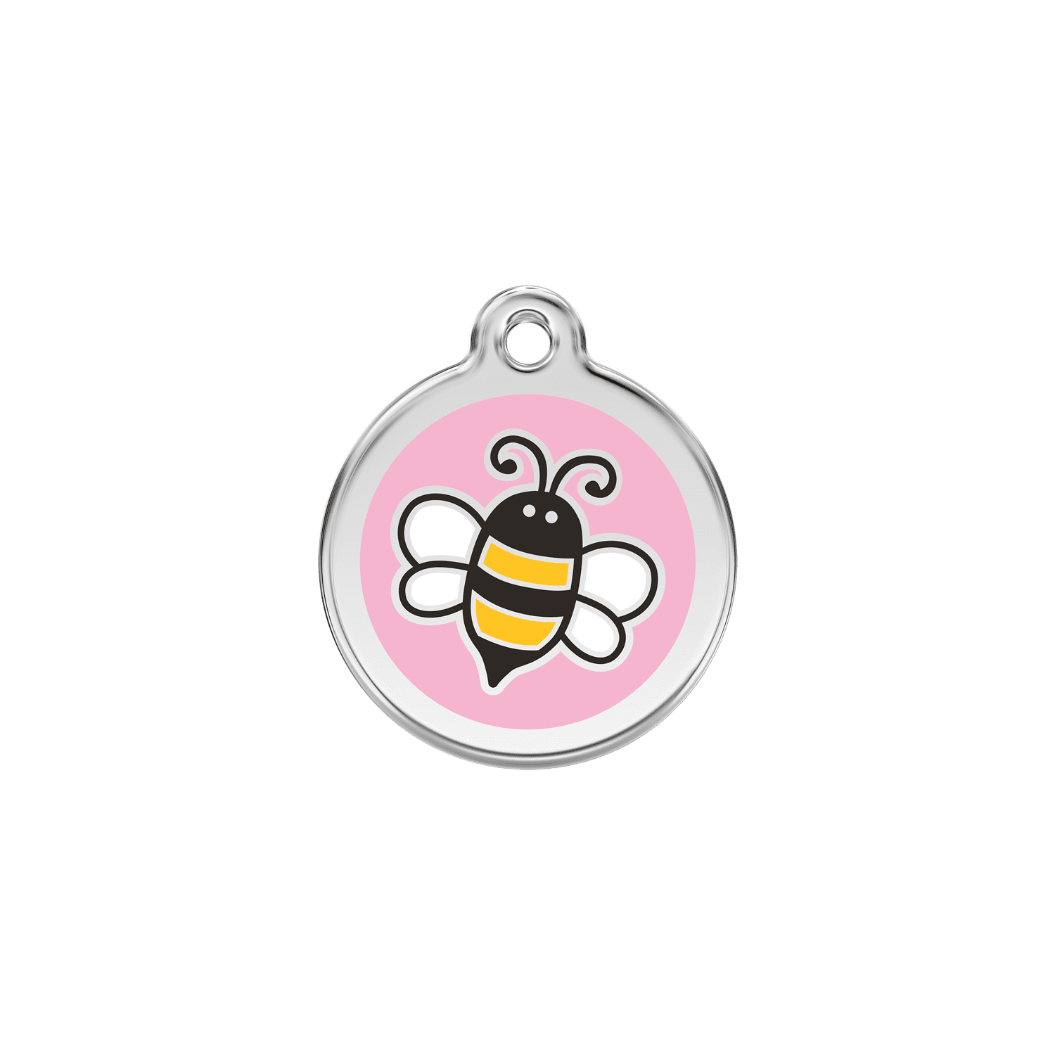 Vue avant - Médaille personnalisée en émail et acier inoxydable pour chat - Red Dingo - Bourdon rose - Größe S