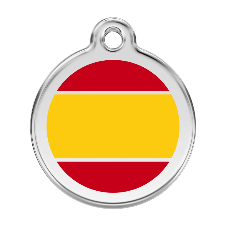 Vue avant - Médaille personnalisée pour chien Red Dingo Émail/Acier Jaune Drapeau Espagnol 38mm - Marque Red Dingo