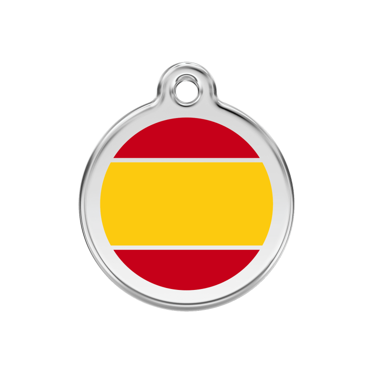 Vue avant - Médaille personnalisée pour chien ou chat - Drapeau espagnol jaune - Red Dingo 01-ES-YE-ME