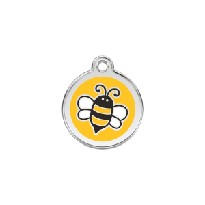 Gelbe Hummel Katzenmarke aus Emaille und Edelstahl, Klein